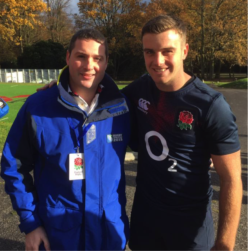 Roy with his kicker heroes George Ford, glad he moved to Bath to play his rugby